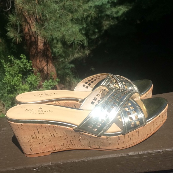 kate spade Shoes - Kate Spade Gold Perforated Cork Wedges